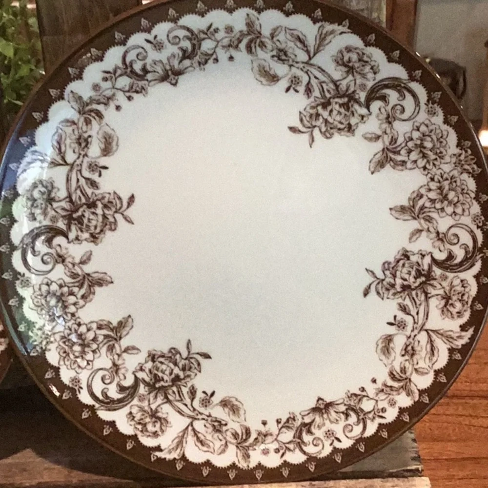 *Out of stock online*  Brown Toile Salad Plate - Set of 4